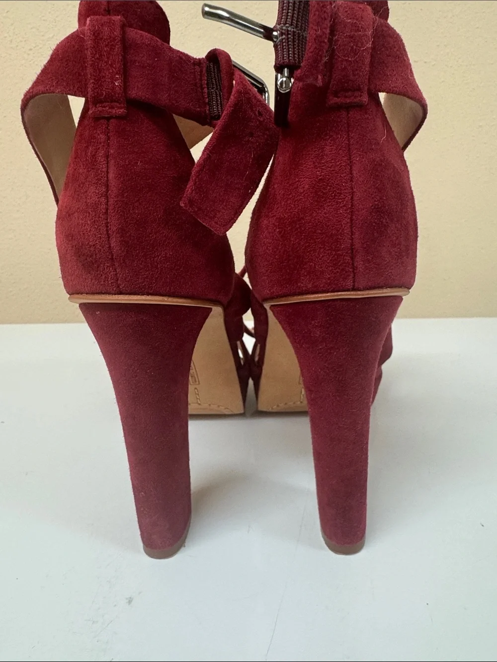 Vince Camuto Burgundy Suede Multi-Strap Block Heel Sandals